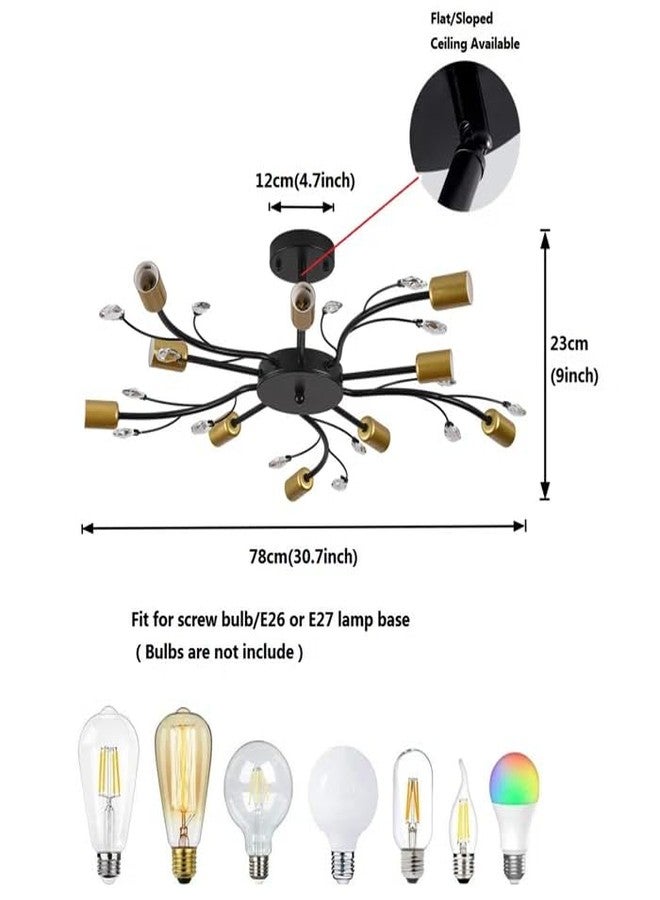 WOKE Sputnik Chandelier for Living Room & Bedroom - 10 Light Modern Crystal Jhumar Lighting for Home - Black & Gold Ceiling Hanging Fancy Light Decoration (E27 Bulbs Not Included) - Image 5